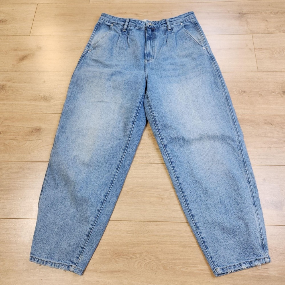 KanCan Rea Ultra High Rise Tapered Wide Jeans Womens 13/30 Blue Pleated Denim